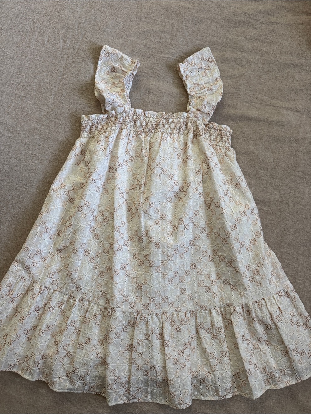 ZARA Cream Eyelet Floral Ruffle Sundress